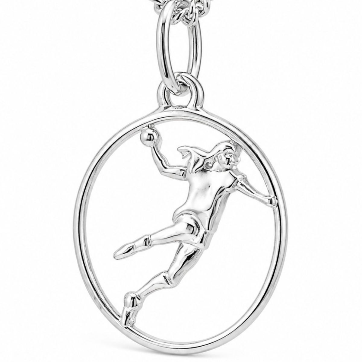 Handball-Kettenanhänger MB436 aus 925 Sterling Silber mit Handballspielerin