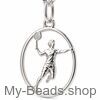 Ciondolo badminton MB428 in argento sterling 925 con giocatrice, racchetta e volano