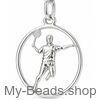 Ciondolo badminton MB429 in argento sterling 925 con giocatore, racchetta e volano