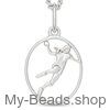 Zilveren hanger van een handbalster die met een worp actie een handbal gooit tijdens een competitie wedstrijd. 
Mooi cadeau voor verjaardag of wedstrijd.