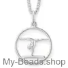 Zilveren hanger met collier van een gymnaste die bij een wedstrijd een gymnastiek vloer oefening doet op de evenwichtsbalk. 
Mooi cadeau voor verjaardag.