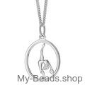 Zilveren hanger met gymnaste die een ritmische gymnastiek oefening met bal op de vloer uitvoert tijdens een wedstrijd.  
Mooi cadeau voor verjaardag of kerstmis.