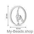 Afmeting. Zilveren hanger met gymnaste die een ritmische gymnastiek oefening met bal op de vloer uitvoert tijdens een wedstrijd.  
Mooi cadeau.