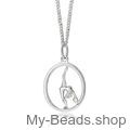 Zilveren hanger met gymnaste die een ritmische gymnastiek oefening met bal op de vloer uitvoert tijdens een wedstrijd.  
Mooi cadeau voor verjaardag of kerstmis.