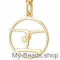 Gold plated zilveren hanger met een gold plated zilveren collier van een gymnaste die een oefening doet op de evenwichtsbalk. 
Mooi cadeau voor verjaardag.