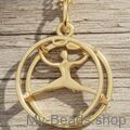 A gold-plated silver pendant depicting a gymnast performing a routine in a Rhönrad.
A beautiful birthday gift or Christmas.