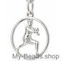 Zilveren badminton hanger MB428 van 925 sterling zilver met vrouwelijke badmintonspeler, racket en shuttle