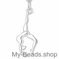 Zilveren sport hanger gymnastiek van een gymnaste die een handstand of bruggetje uitvoert tijdens gymnastiek wedstrijd. Hanger in 2-D. 
Mooi cadeau voor verjaardag of Kerstmis.