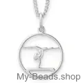 Zilveren hanger met collier van een gymnaste die bij een wedstrijd een gymnastiek vloer oefening doet op de evenwichtsbalk. 
Mooi cadeau voor verjaardag.