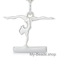 Silberne Halskette mit einem silbernen Anhänger, der eine Turnerin im Handstand auf dem Schwebebalken zeigt.
Geschenkidee: Weihnachten, Geburtstag