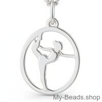 Silberner Anhänger mit einer Turnerin bei einer Bodenübung im Wettkampf.
Ein wunderschönes Geschenk zum Geburtstag oder zu Weihnachten.