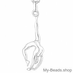 Zilveren hanger van een gymnaste die een handstand of bruggetje uitvoert tijdens gymnastiek wedstrijd. Hanger in 3-D. 
Mooi cadeau voor verjaardag of wedstrijd.