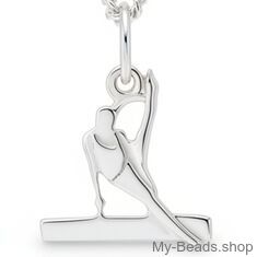 Zilveren hanger van een turner die een oefening paardvoltige uitvoert tijdens artistieke gymnastiek wedstrijd.  
Mooi cadeau voor verjaardag of wedstrijd.