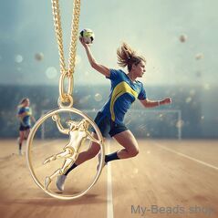 Handbalspeelster met bal – gold-plated sporthanger MB336