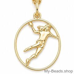 Gold-plated sterling silver pendant of a handball player throwing a handball during a match.
A beautiful gift for a birthday, coach, or Christmas.