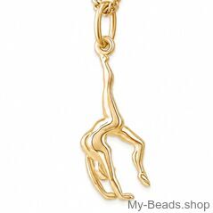 Gold plated zilveren hanger van een gymnaste die een handstand of bruggetje uitvoert. Hanger in 3-D. 
Mooi cadeau voor verjaardag of wedstrijd.