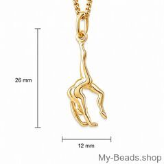 Gold plated zilveren hanger van een gymnaste die een handstand of bruggetje uitvoert. Hanger in 3-D. 
Mooi cadeau voor verjaardag of wedstrijd.