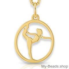 Ciondolo in argento placcato oro raffigurante una ginnasta che esegue un esercizio al corpo libero durante una competizione.
Un regalo splendido per un compleanno o Natale.