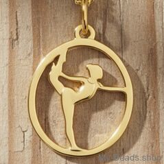 Ciondolo in argento placcato oro raffigurante una ginnasta che esegue un esercizio al corpo libero durante una competizione.
Un regalo splendido per un compleanno o Natale.