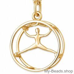 A gold-plated silver pendant depicting a gymnast performing a routine in a Rhönrad.
A beautiful birthday gift or Christmas.