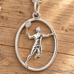 My-Beads MB428 ciondolo sportivo in argento per badminton con giocatrice, racchetta e volano
