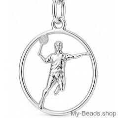 Silberner Badminton-Anhänger MB429 aus 925 Sterling Silber mit Badmintonspieler, Schläger und Federball