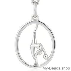 Ciondolo in argento raffigurante una ginnasta che esegue un esercizio di ginnastica ritmica con la palla sul pavimento durante una competizione.
Un regalo splendido per un compleanno o Natale.