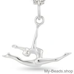 Ciondolo in argento raffigurante una ginnasta che esegue un salto spaccato di ginnastica ritmica al corpo libero durante una competizione.
Un regalo splendido per un compleanno o Natale.