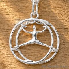 Sterling Silver pendant featuring a gymnast performing a wheel gymnastics exercise during a competition.
A beautiful gift for a birthday or Christmas.
