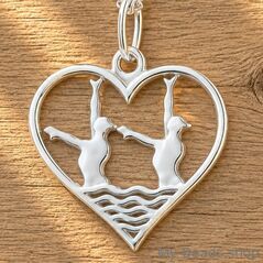 Silver pendant with necklace of a swimmer during synchronized swimming. Swimmers performing a routine in a swimming pool.
Beautiful gift for a birthday or Christmas.