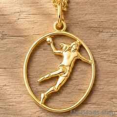 Female handball player in throwing action – gold-plated pendant MB336