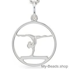 Ciondolo in argento raffigurante una ginnasta che esegue una verticale o un ponte durante una gara di ginnastica. Ciondolo 3D.
Un regalo splendido per un compleanno o natale.