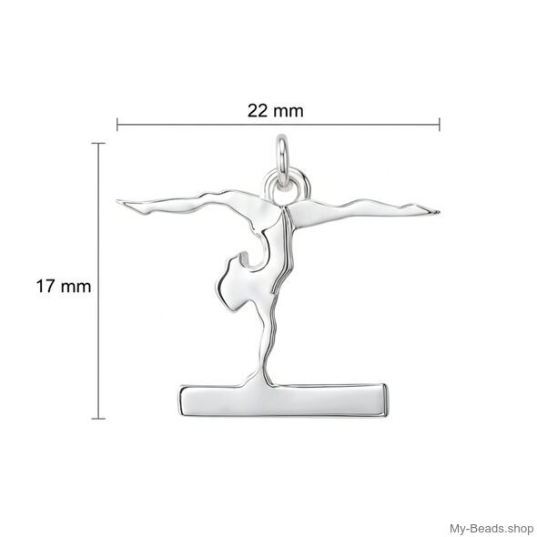 Silberne Halskette mit einem silbernen Anhänger, der eine Turnerin im Handstand auf dem Schwebebalken zeigt.
Geschenkidee: Weihnachten, Geburtstag