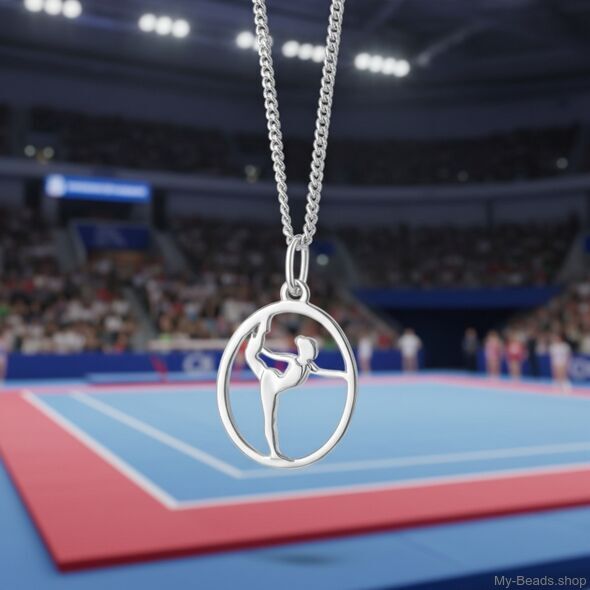 My-Beads Sterling Silver sport gift, pendant 441 "Gymnast on Floor"
Size: 18 mm
Material: 925 Sterling Silver
The perfect surprise for a gymnast.
Including a gift box
V.A.T. included

The perfect sports jewelry gift for a gymnast.

This sport jewelry article can be ordered in combination with a Sterling Silver Beveled Curb Chain/Necklace.
Silver beveled curb chain with lobster clasp. Made in Germany high quality.

In gymnastics, the floor refers to a specially prepared exercise surface, which is considered an apparatus. 
It is used by both male and female gymnasts. The event in gymnastics performed on floor is called floor exercise. The English abbreviation for the event in gymnastics scoring is FX.

A spring floor is used in all of gymnastics to provide more bounce, and also help prevent potential injuries to lower extremity joints of gymnasts due to the nature of the apparatus, which includes the repeated pounding required to train it. 

High-quality Gymnastics inspired gifts and merchandise. 
The best gift ideas for gymnasts.
The perfect surprise for a gymnast. 
Sports gift idea for: Christmas / Birthday / Competition
#MyBeadsSport #Gymnastics #ArtisticGymnastics #AG #Gymnast