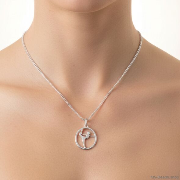 My-Beads Sterling Silver sport gift, pendant 441 "Gymnast on Floor"
Size: 18 mm
Material: 925 Sterling Silver
The perfect surprise for a gymnast.
Including a gift box
V.A.T. included

The perfect sports jewelry gift for a gymnast.

This sport jewelry article can be ordered in combination with a Sterling Silver Beveled Curb Chain/Necklace.
Silver beveled curb chain with lobster clasp. Made in Germany high quality.

In gymnastics, the floor refers to a specially prepared exercise surface, which is considered an apparatus. 
It is used by both male and female gymnasts. The event in gymnastics performed on floor is called floor exercise. The English abbreviation for the event in gymnastics scoring is FX.

A spring floor is used in all of gymnastics to provide more bounce, and also help prevent potential injuries to lower extremity joints of gymnasts due to the nature of the apparatus, which includes the repeated pounding required to train it. 

High-quality Gymnastics inspired gifts and merchandise. 
The best gift ideas for gymnasts.
The perfect surprise for a gymnast. 
Sports gift idea for: Christmas / Birthday / Competition
#MyBeadsSport #Gymnastics #ArtisticGymnastics #AG #Gymnast