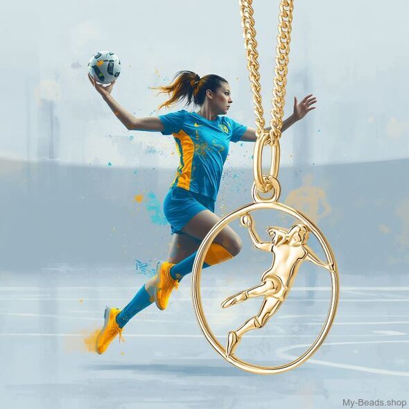 MB336 gold-plated handbalhanger met handbalspeelster en collier