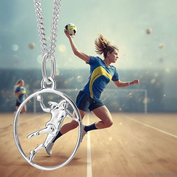 Zilveren sporthanger handbalster met bal
