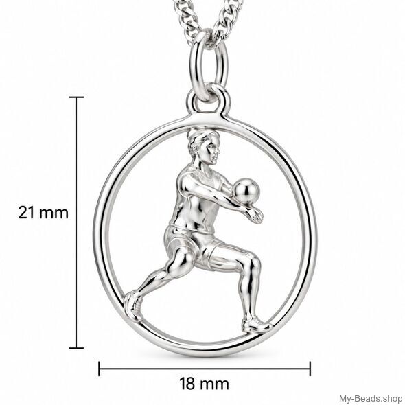 Dimensioni del ciondolo pallavolo MB420 in argento – giocatore con pallone – ca. 19 mm