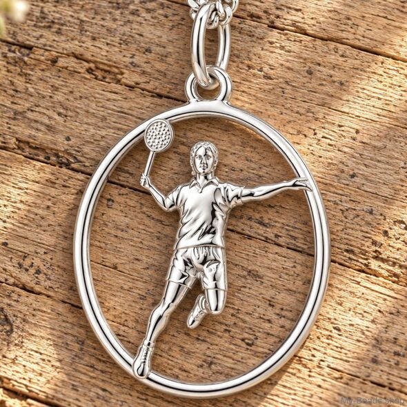 My-Beads MB429 Silberanhänger für Badminton mit Spieler, Badmintonschläger und Federball