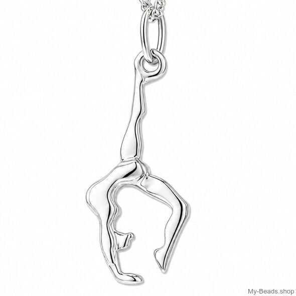 My-Beads 925 Sterling Silver sports pendant gymnast. 
Silver pendant of a gymnast performing a handstand or bridge during a gymnastics competition. 2-D pendant.
Beautiful gift for a birthday or Christmas.