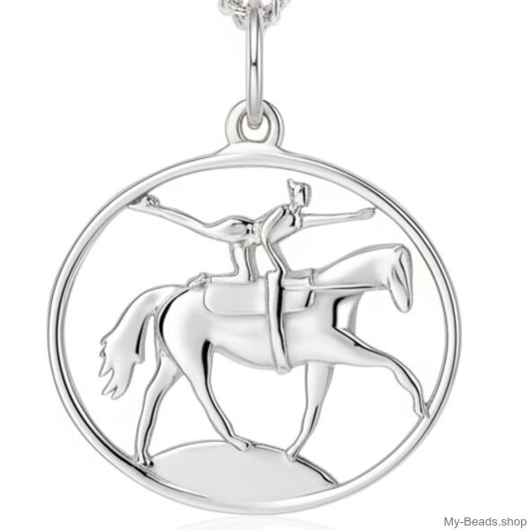 Ciondolo in argento raffigurante un volteggiatore equestre, che esegue un volteggio su un cavallo da volteggio. Esercizi di ginnastica acrobatica durante una competizione.
Un bellissimo regalo per un compleanno o Natale.