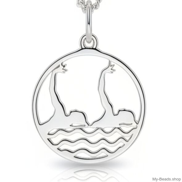 Silberner Anhänger mit Halskette, der Synchronschwimmen zeigt. Die Schwimmerinnen führen eine kunstvolle Choreografie im Schwimmbecken auf.
Ein wunderschönes Geschenk zum Geburtstag oder zu Weihnachten.