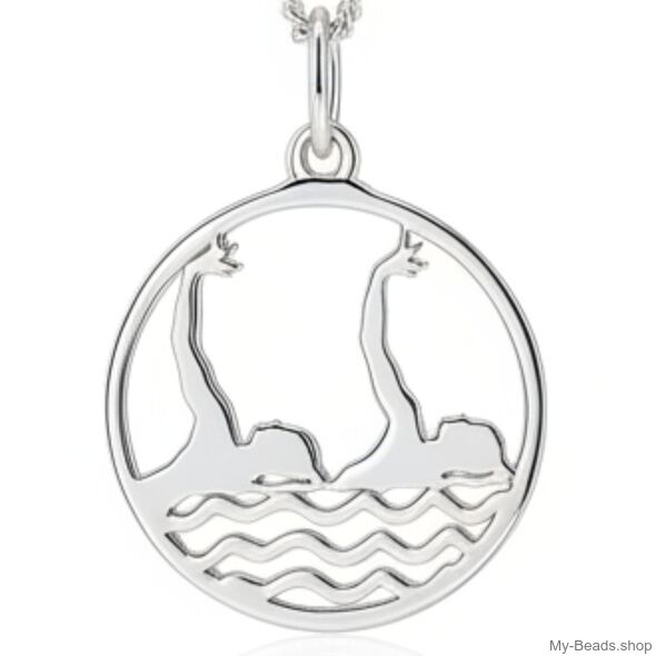 Silberner Anhänger mit Halskette, der Synchronschwimmen zeigt. Die Schwimmerinnen führen eine kunstvolle Choreografie im Schwimmbecken auf.
Ein wunderschönes Geschenk zum Geburtstag oder zu Weihnachten.