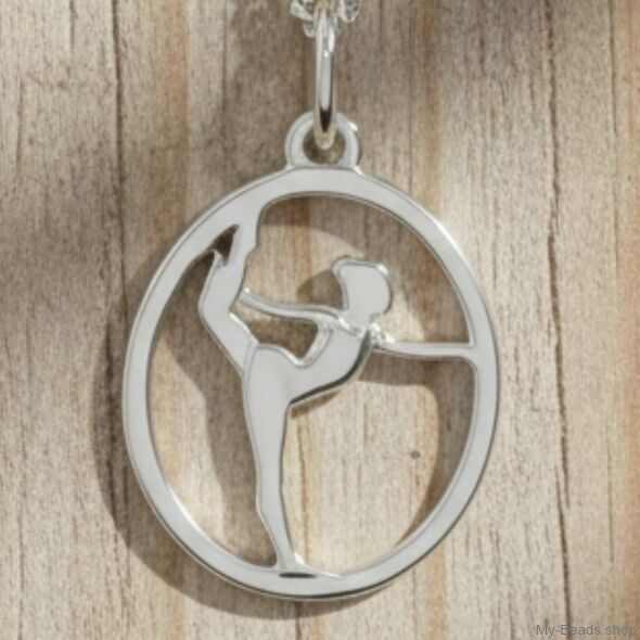 Silver pendant of a gymnast performing an artistic gymnastics routine on the floor during a competition.
Beautiful gift for birthdays and Christmas.