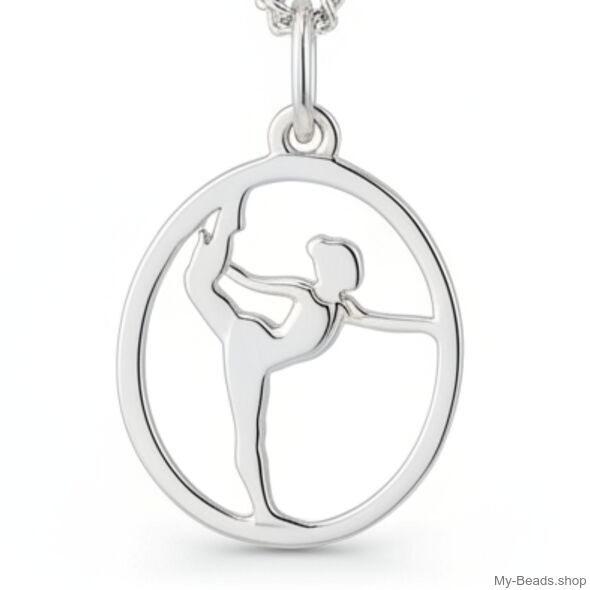 Silver pendant of a gymnast performing an artistic gymnastics routine on the floor during a competition.
Beautiful gift for birthdays and Christmas.